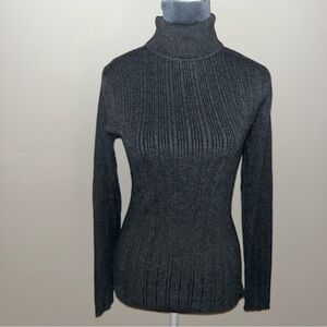 Charcoal Gray Ribbed Turtleneck Sweater